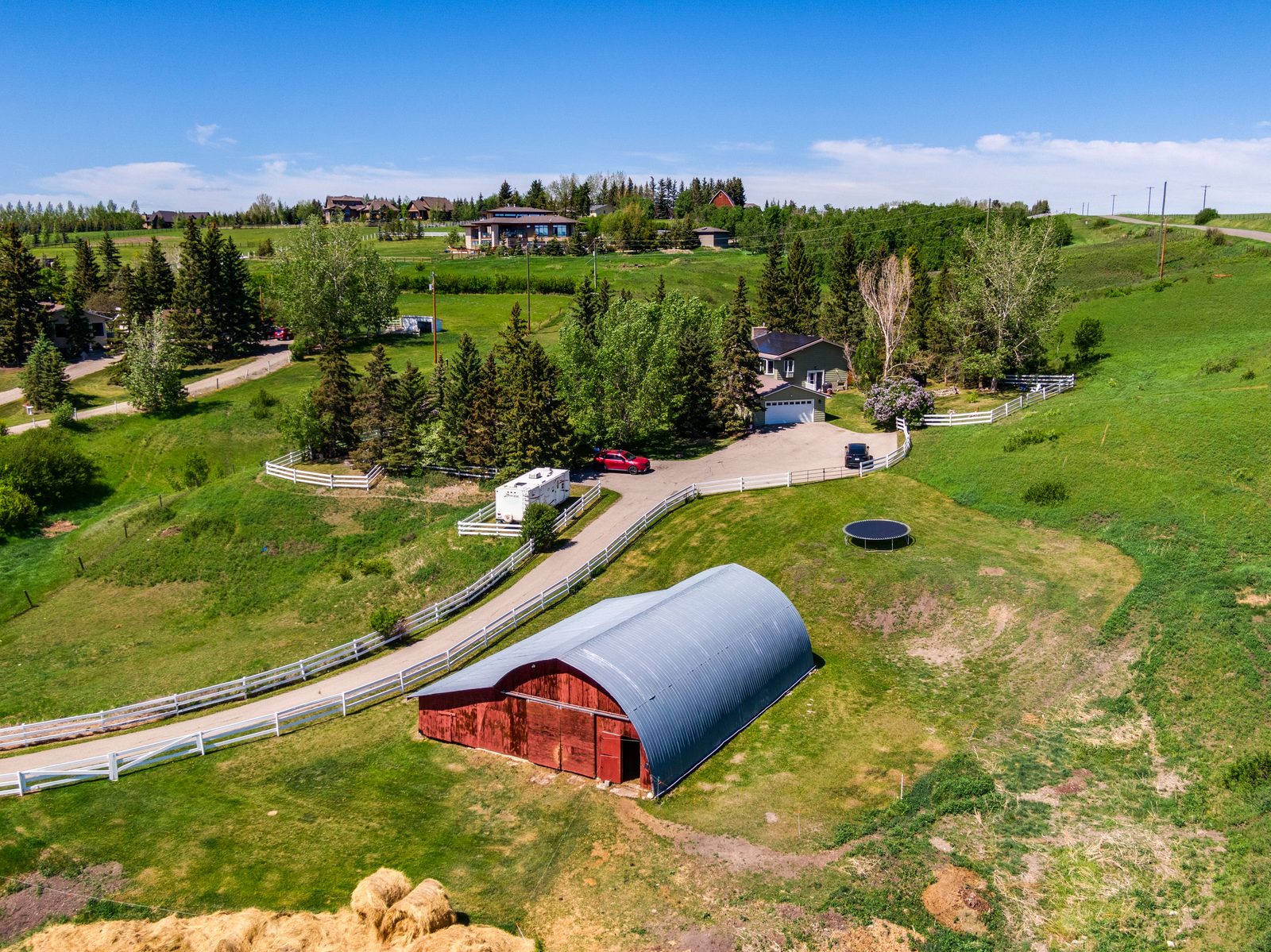 Barn, drive & paddocks from above