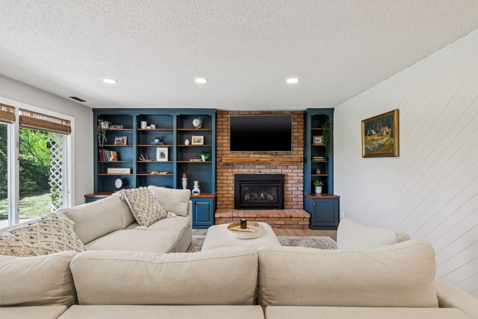 Family room with built-ins